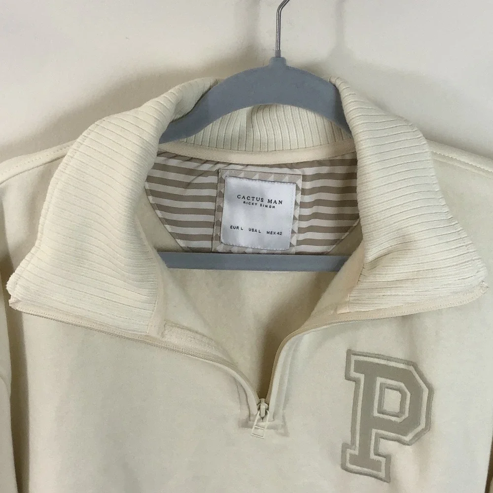 Cactus Man by Ricky Singh 1/4 Zip Sweater Pullover Men's Sz Large Beige